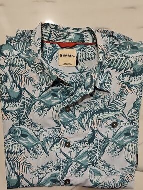 Simms Mens Camp Shirt Bonefish Tarpon Permit L